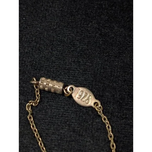 Vintage 1970s 1928 Morton Salt Girl Umbrella Gold Tone Necklace with Crystals - Picture 7 of 11